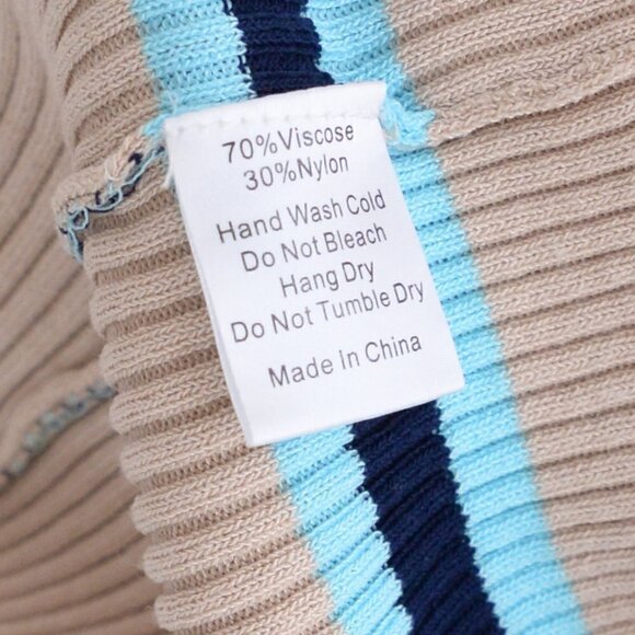 All Row Beige with Navy & Pink Stripe Bodycon Midi Short Sleeve Dress Medium - Picture 15 of 15